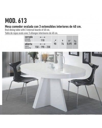 Mesa de comedor moderna extensible ovalada 194-613 