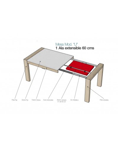 Mesa de comedor moderna 1 extensible 301-KU1 