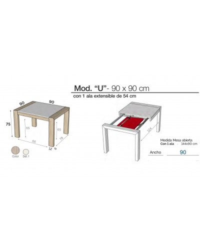 Mesa de comedor moderna 1 extensible 301-KU1 