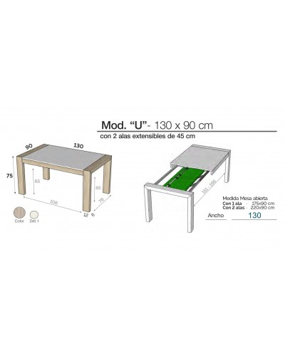 Mesa de comedor moderna 2 extensibles 301-K02 