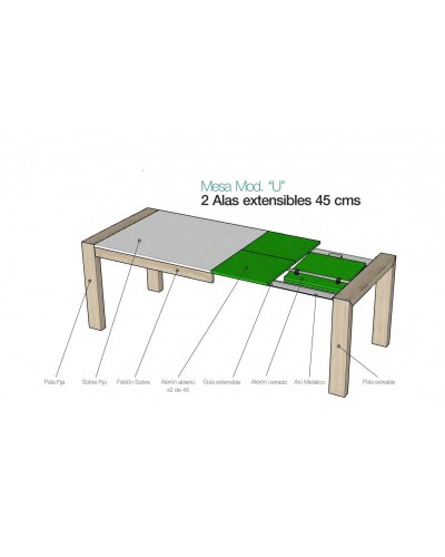 Mesa de comedor moderna 2 extensibles 301-K02 