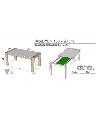 Mesa de comedor moderna 2 extensibles 301-K02 