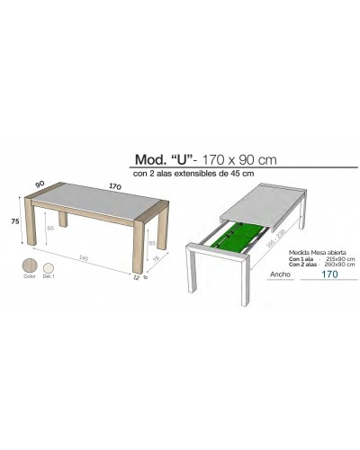 Mesa de comedor moderna 2 extensibles 301-K02 