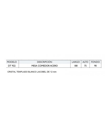 Mesa comedor rectangular acero moderna fija cristal 1362-DT 922 