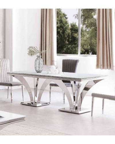 Mesa de comedor acero moderna fija cristal 1362-977