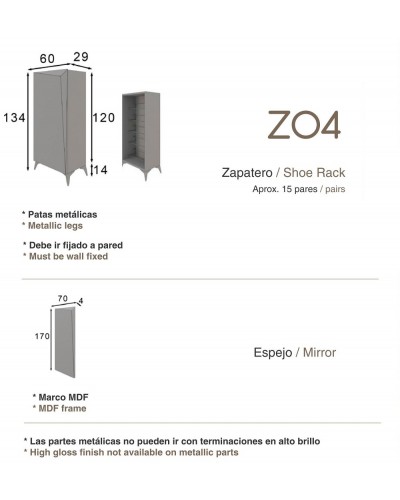 Mueble zapatero moderno lacado alta calidad 397-Z04