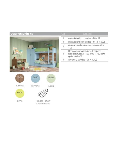 Dormitorio juvenil moderno D45 | Ros