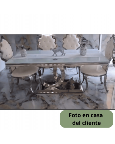 Mesa de comedor Chanel acero moderna fija cristal 1362-922