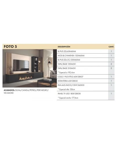 Mueble comedor moderno con chimenea Individual In05 - Lanmobel