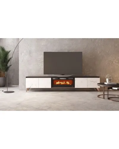Mueble TV Fuego 5 con Chimenea Roble Wengué Mármol  – Franco