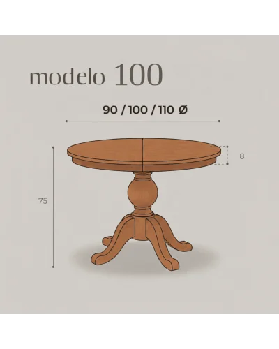 Mesa de comedor clásica extensible 100 - Artemar