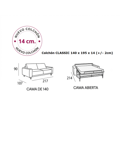 Sofá Cama Italiano Raven Brazo Ultra Fino Colchón 14 cm - Suinta