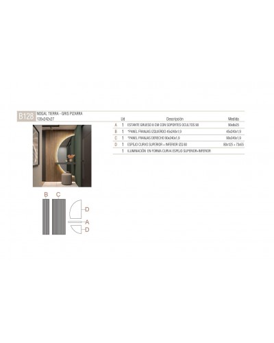 Recibidor moderno Boll B128 con Espejo Curvo y Lamas LED - Kazzano